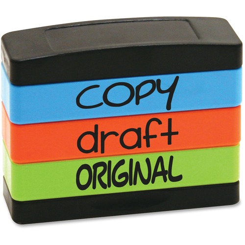 Stack Stamp, Copy, Draft, Original, 1 13/16 X 5/8, Assorted Fluorescent Ink