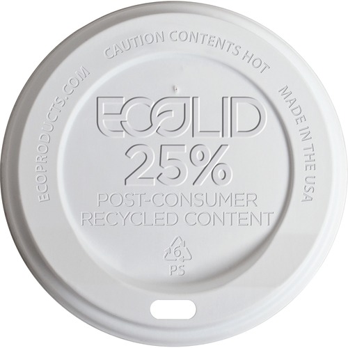 Ecolid 25(percent) Recy Content Hot Cup Lid, White, F/10-20oz, 100/pk, 10 Pk/ct