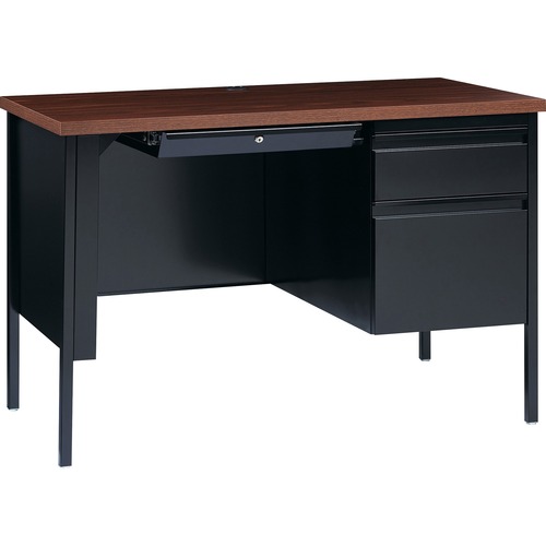 Right Pedestal Desk, Steel, 45-1/2"x24"x29-1/2", Walnut/BK