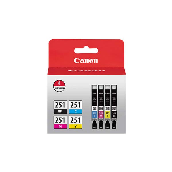 Canon (CLI-251) PIXMA iP7220 iP8720 iX6820 MG5420 MG5520 MG5620 MG6320 MG6420 MG6620 MG7120 MX922 C/M/Y/K Ink Combo Pack (Includes OEM# 6513B001 6514B001 6515B001 6516B001)