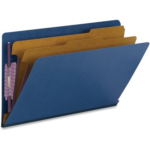 Pressboard End Tab Classification Folders, Legal, Six-Section, Dark Blue, 10/box