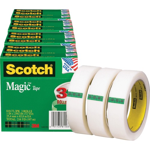 Magic Tape, 3" Core, 1"x2592",12/BD, Transparent