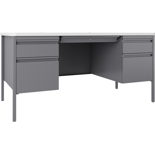 Desk, Double-Pedestal, 60"x30"x29-1/2", White/Platinum