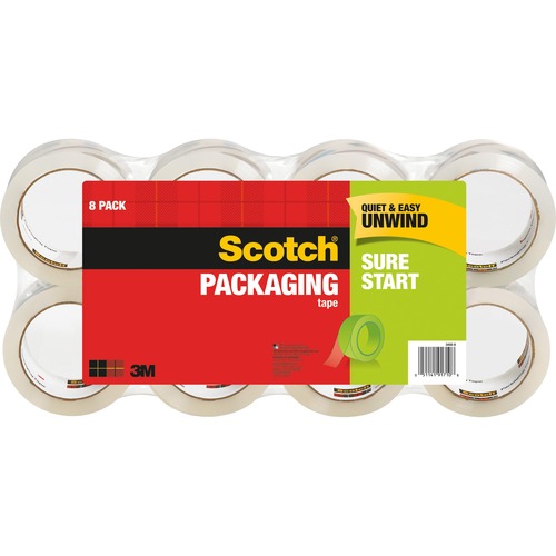 Sure Start Packaging Tape, 1.88" X 54.6yds, 3" Core, Clear, 8/pack