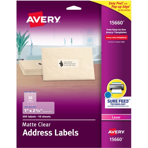 Matte Clear Easy Peel Address Labels, Laser, 1 X 2 5/8, 300/pack
