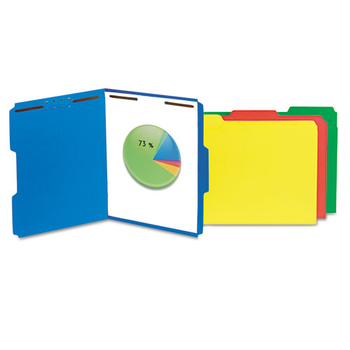 Deluxe Reinforced Top Tab Folders, 2 Fasteners, 1/3 Tab, Letter, Blue, 50/box