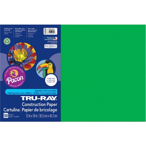 Tru-Ray Construction Paper, 76 Lbs., 12 X 18, Festive Green, 50 Sheets/pack