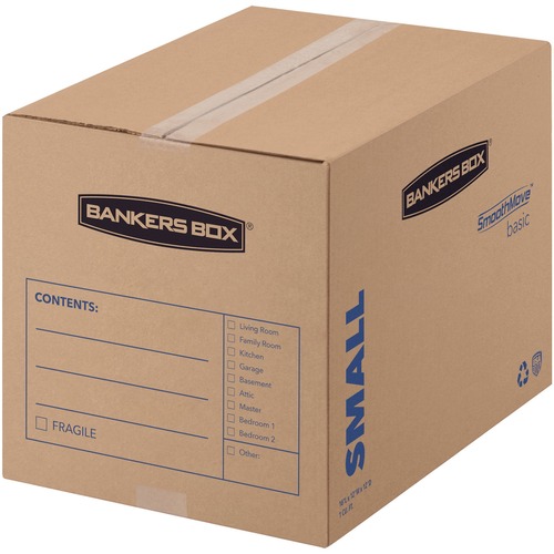 SMOOTHMOVE BASIC SMALL MOVING BOXES, 16L X 12W X 12H, KRAFT/BLUE, 25/BUNDLE