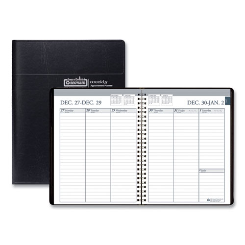 RECYCLED WEEKLY APPOINTMENT BOOK, RULED WITHOUT TIMES, 8.75 X 6.88, BLACK, 2021