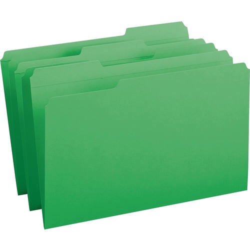 File Folders, 1/3 Cut, Reinforced Top Tab, Legal, Green, 100/box