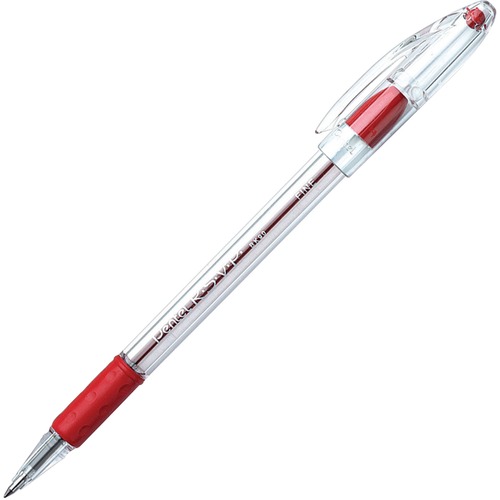 R.S.V.P. STICK BALLPOINT PEN, FINE 0.7MM, RED INK, CLEAR/RED BARREL, DOZEN