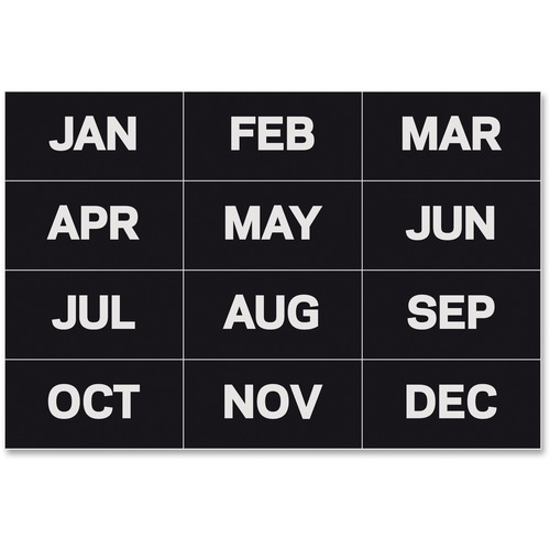 INTERCHANGEABLE MAGNETIC BOARD ACCESSORIES, MONTHS OF YEAR, BLACK/WHITE, 2" X 1"