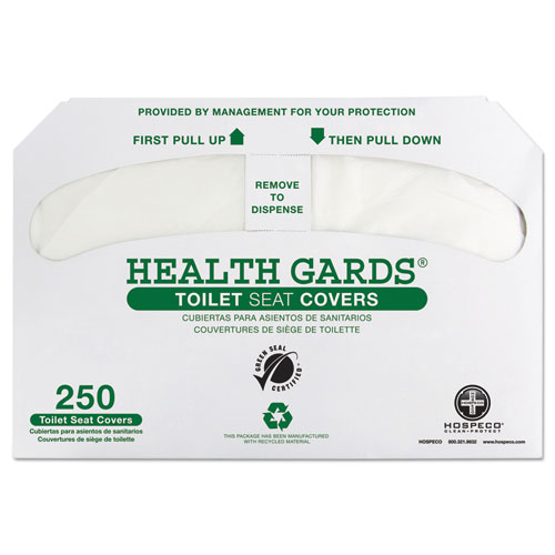 Health Gards Green Seal Recycled Toilet Seat Covers, White, 250/pk, 4 Pk/ct