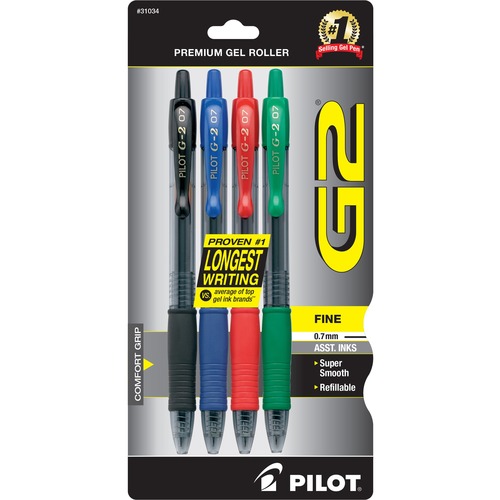 Gel Pen,Retractable/Refillable,Fine Point,4/PK,Assorted