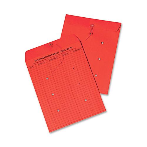 COLORED PAPER STRING & BUTTON INTEROFFICE ENVELOPE, #97, ONE-SIDED FIVE-COLUMN FORMAT, 10 X 13, RED, 100/BOX