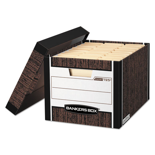 R-Kive Max Storage Box, Letter/legal, Locking Lid, Woodgrain, 4/carton