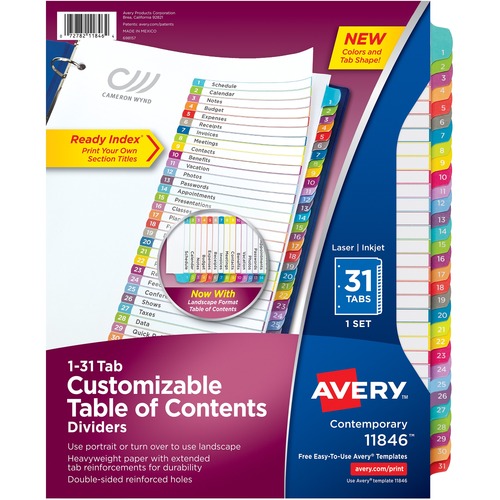 CUSTOMIZABLE TOC READY INDEX MULTICOLOR DIVIDERS, 1-31, LETTER