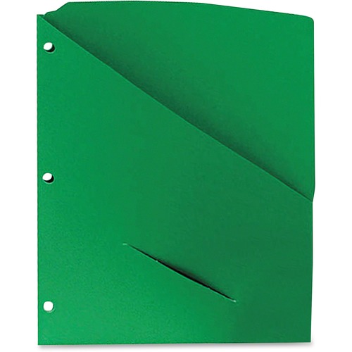 Essentials Slash Pocket Project Folders, 3 Holes, Letter, Green, 25/pack