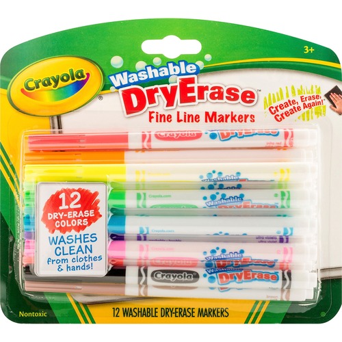 Markers, Dry-Erase, Washable, Fine, 12/ST, AST