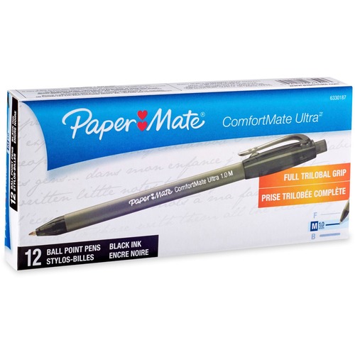 COMFORTMATE ULTRA RETRACTABLE BALLPOINT PEN, 1MM, BLACK INK/BARREL, DOZEN