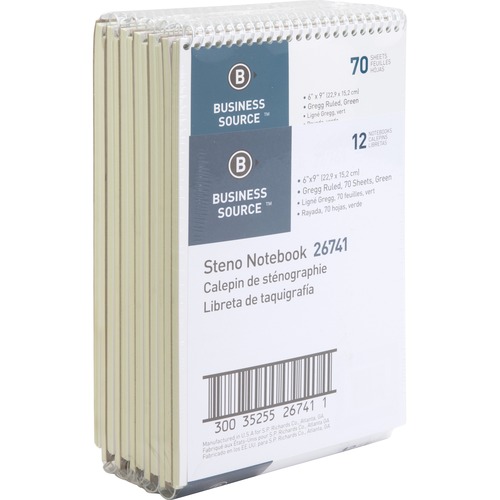 Steno Notebook,Gregg Ruled,6"x9",70 Sheets, 12/PK, GN Paper