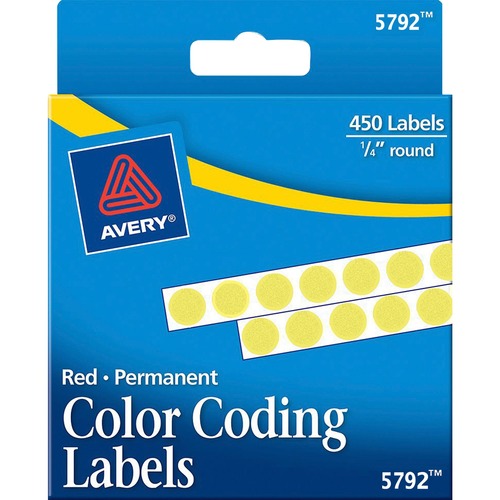Avery  Permanent Round Labels, 1/4" Diameter, 450/PK, Yellow