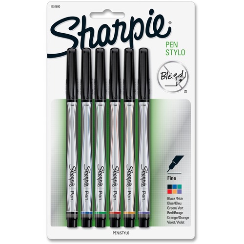 Sharpie Pens, Perm, Fine Point, 12/BD, BK/RD/BE/GN/OE/VT