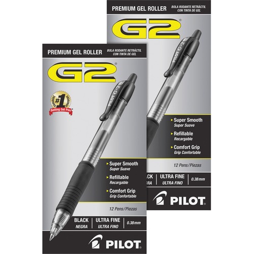 Retractable Pens, Ultra Fine,24/BD, Clear Barrel/Black Ink