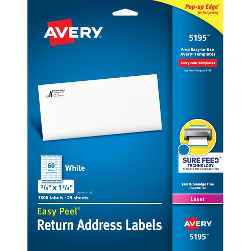 Easy Peel Mailing Address Labels, Laser, 2/3 X 1 3/4, White, 1500/pack