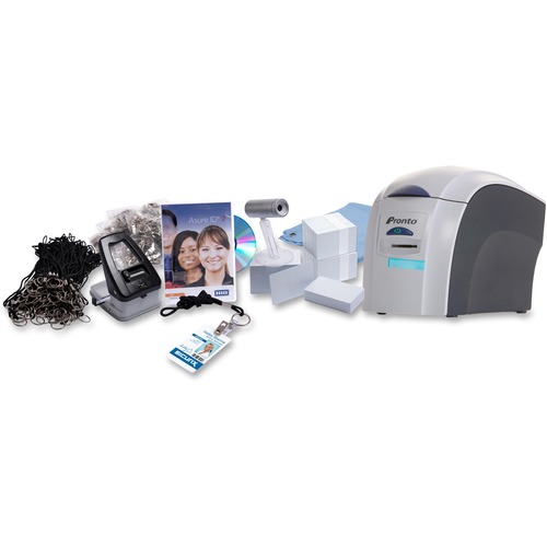 ID Card Printer Kit, 300 Prints, ID Cards/Clips/Lanyards, GY