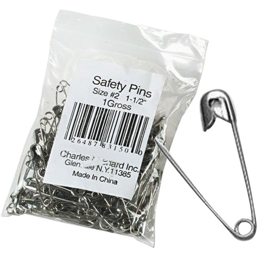 Safety Pins, Nickel-Plated, Steel, 1 1/2" Length, 144/pack