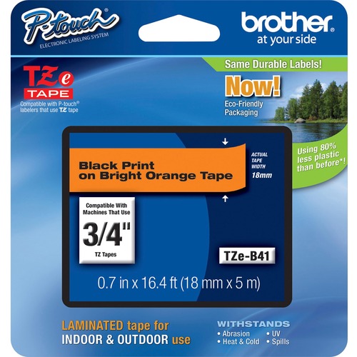 Tz Standard Adhesive Laminated Labeling Tape, 3/4"w, Black On Fluorescent Orange