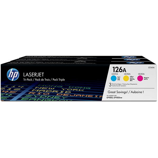 Hewlett-Packard  Toner Cartridge, HP 126A, 1000 Pg Yld, 3/BX, CY/YW/MA