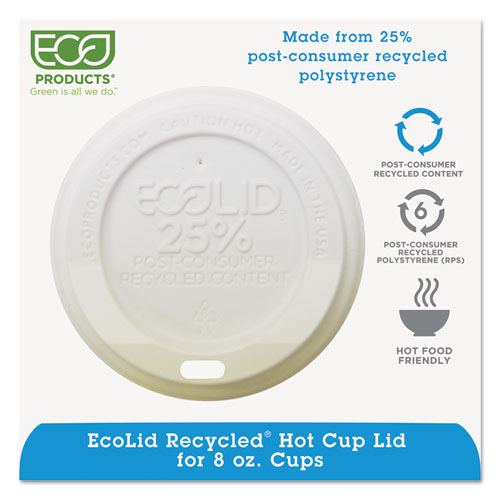 Ecolid 25(percent) Recy Content Hot Cup Lid, White, Fits 8oz Hot Cups, 100/pk, 10 Pk/ct