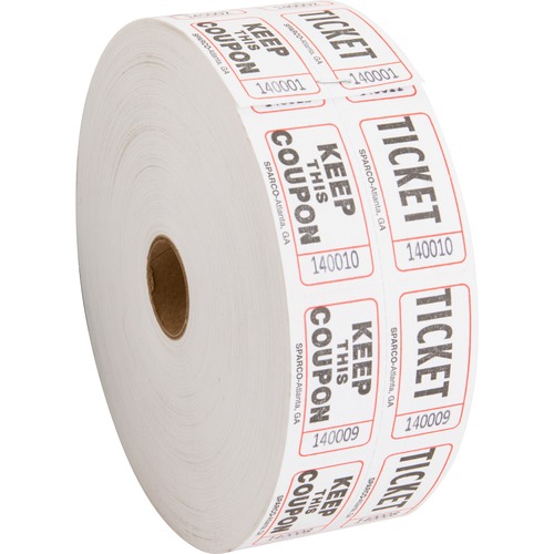 Ticket Roll, Double w/Coupon, 2000/RL, White