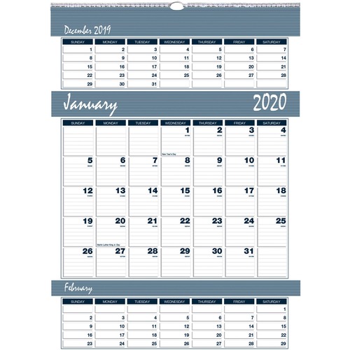 RECYCLED BAR HARBOR THREE-MONTHS-PER-PAGE WALL CALENDAR, 12 X 17, 2018-2020