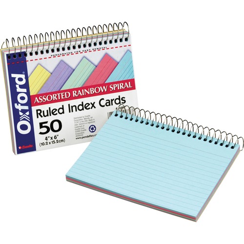 Spiral Index Cards, 4 X 6, 50 Cards, Assorted Colors