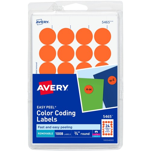 Printable Removable Color-Coding Labels, 3/4" Dia, Orange, 1008/pack