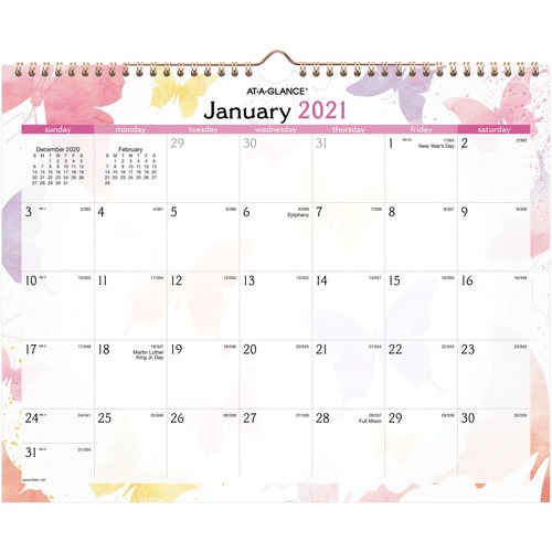 WATERCOLORS RECYCLED MONTHLY WALL CALENDAR, 15 X 12, 2019