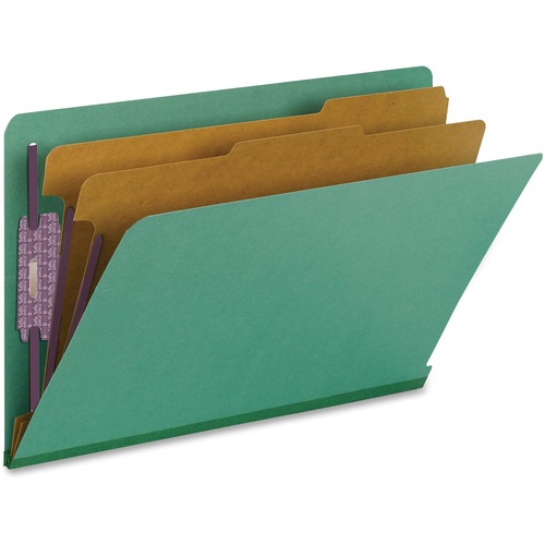 Pressboard End Tab Classification Folders, Legal, Six-Section, Green, 10/box