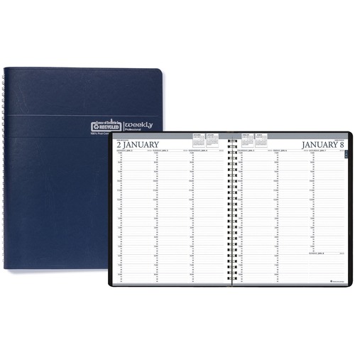 RECYCLED PROFESSIONAL WEEKLY PLANNER, 15-MIN APPOINTMENTS, 8 1/2 X11, BLUE, 2019