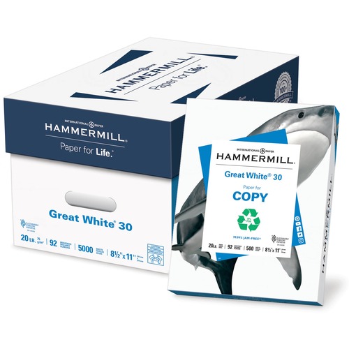 GREAT WHITE 30 RECYCLED PAPER, 92 BRIGHT, 20LB, LTR, 500/RM, 10 RM/CT