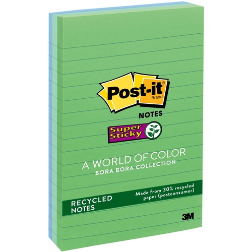 Recycled Notes In Bora Bora Colors, Lined, 4 X 6, 90-Sheet, 3/pack
