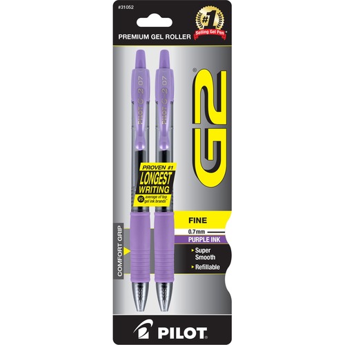 Gel Pen,Retractable/Refillable,Fine Point,2/PK,Purple