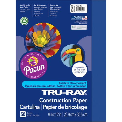 Tru-Ray Construction Paper, 76 Lbs., 9 X 12, Royal Blue, 50 Sheets/pack