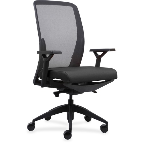 High-back Chair, Mesh Back, Adj Arms, 26-1/2"x25"x47", BK