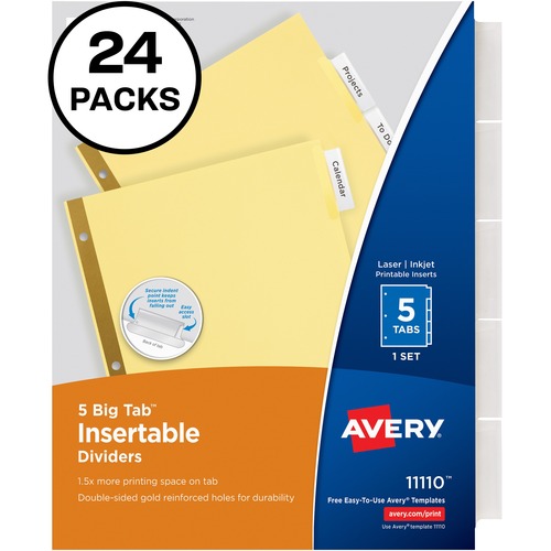 Insertable Big Tab Dividers, 5-Tab, Letter, 24 Sets