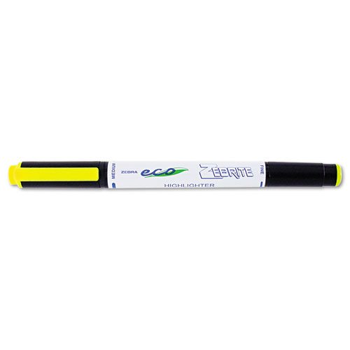 Eco Zebrite Double-Ended Highlighter, Chisel/fine Point, Fluor Yellow, Dozen