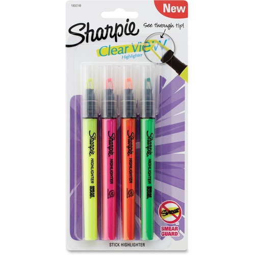 Clearview Pen-Style Highlighter, Fine Chisel Tip, Assorted Ink, 4/pack