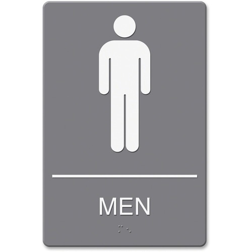 Ada Sign, Men Restroom Symbol W/tactile Graphic, Molded Plastic, 6 X 9, Gray